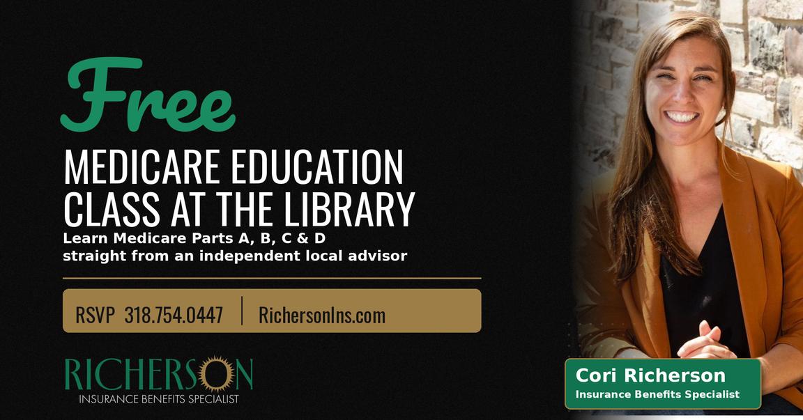Free Medicare Education Class - Robertson Library - Tioga, La. - 10/06/26 at 1:00 pm.